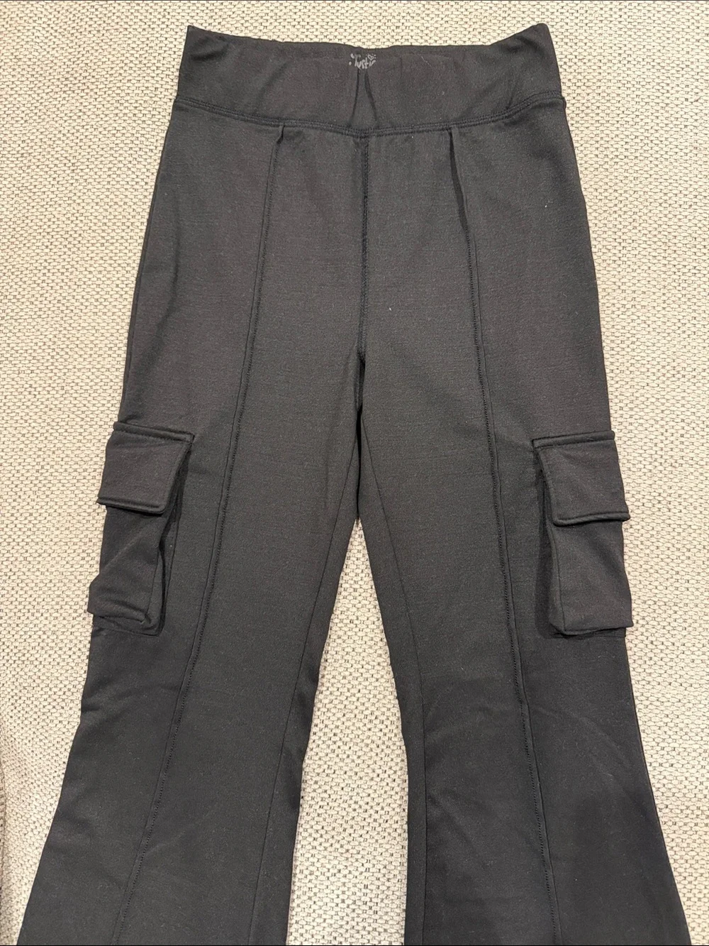 Kids Black Performance flare Leggings with cargo Pocket